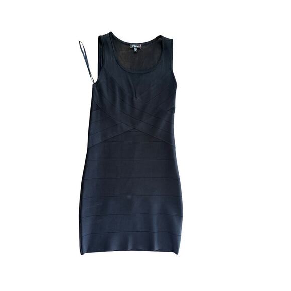 Bebe Women's Black Scoop Neck Mini Bandage Bodycon Dress Size Medium - Picture 1 of 5